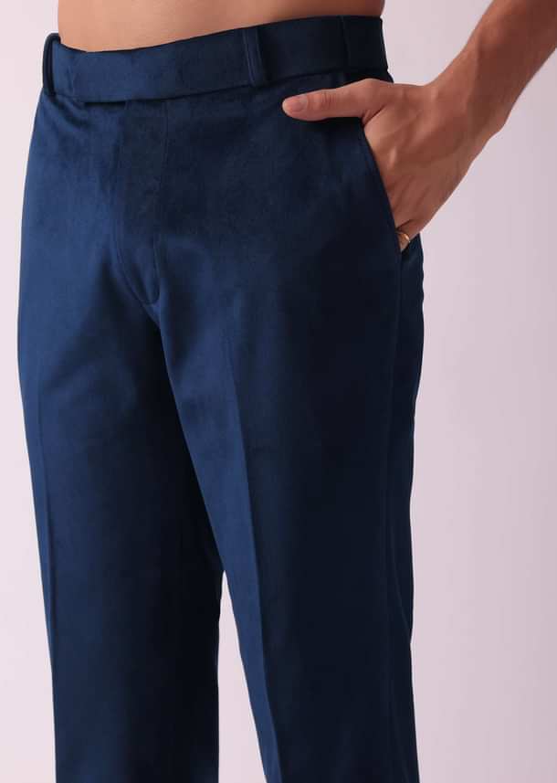 Velvet Blue Printed Indo Western Set