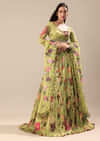 Verdant Green Printed Blouse And Skirt