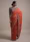 Vermillion Orange Saree In Silk Blend With Thread And Zardozi Embroidery In Floral Pattern Online - Kalki Fashion
