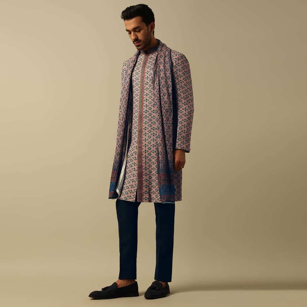 Vibrant Multi Cotton Silk Kurta Set For Men