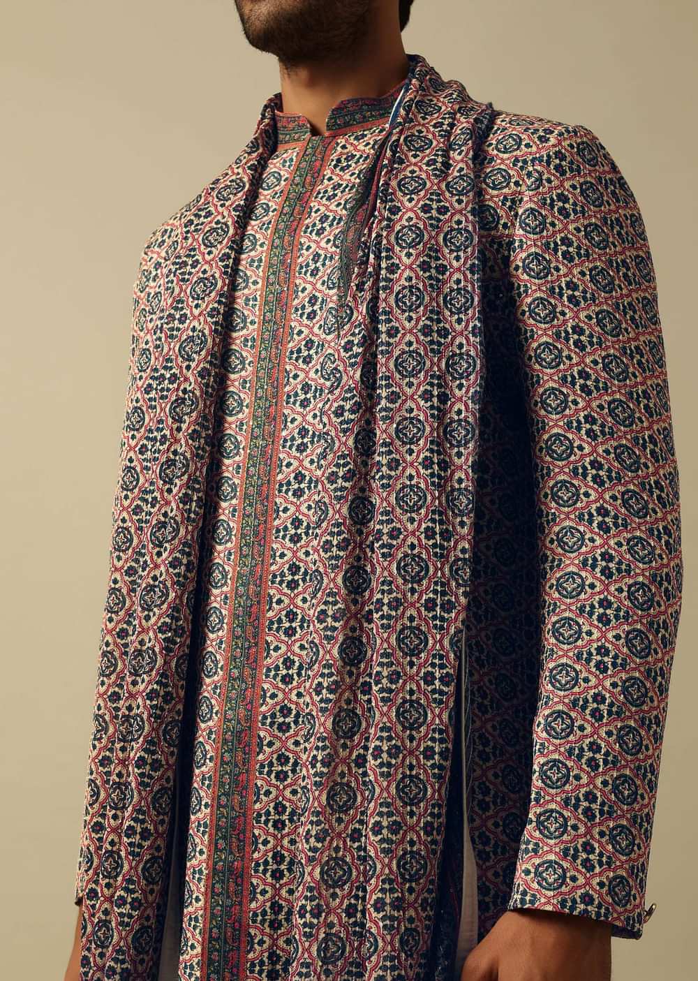 Vibrant Multi Cotton Silk Kurta Set For Men