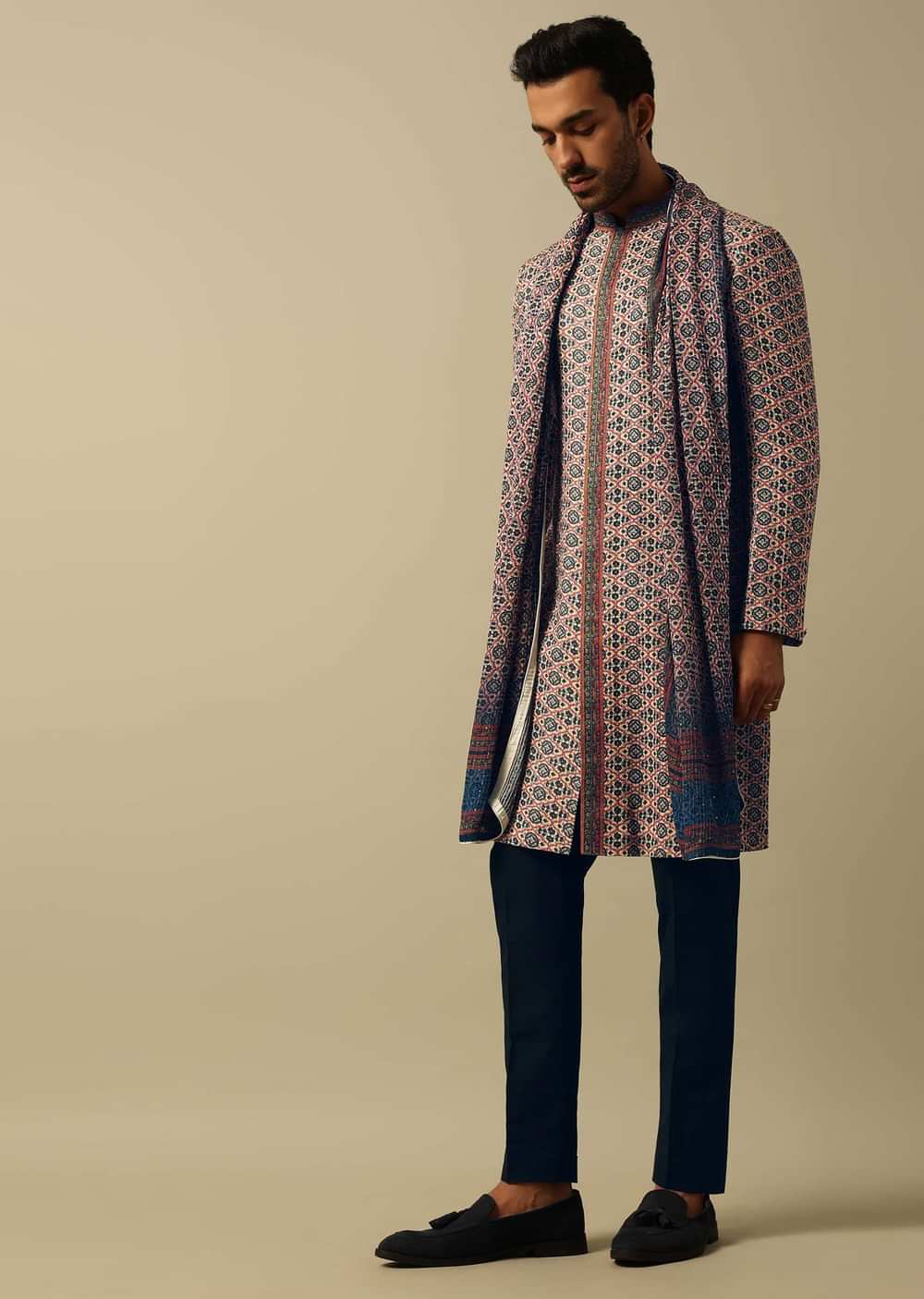 Vibrant Multi Cotton Silk Kurta Set For Men