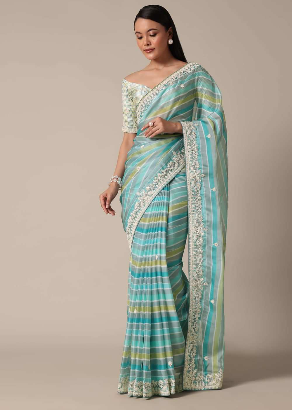 Vibrant Multicolored Muslin Saree With Stripes
