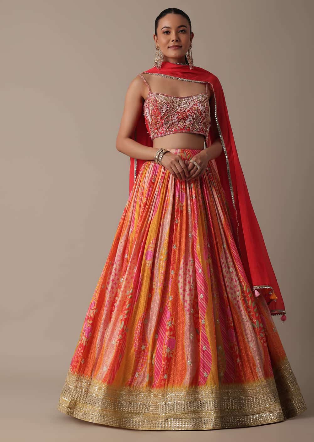 Vibrant Orange Lehenga Set With Embroidered Choli