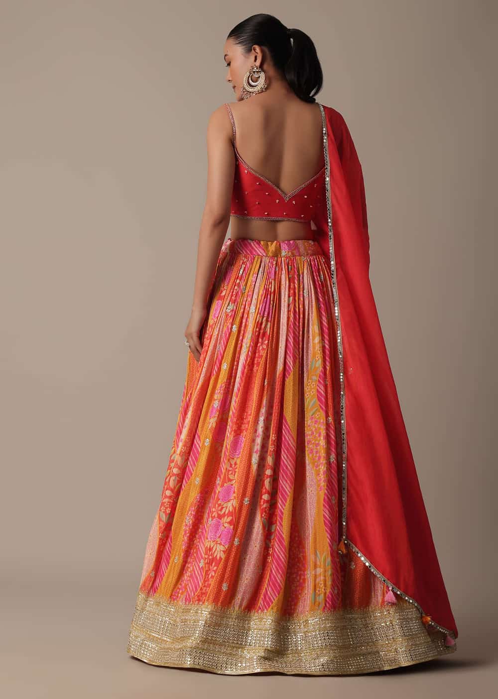 Vibrant Orange Lehenga Set With Embroidered Choli