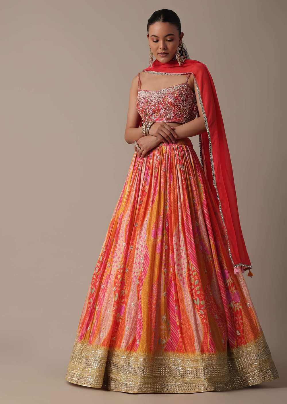 Vibrant Orange Lehenga Set With Embroidered Choli