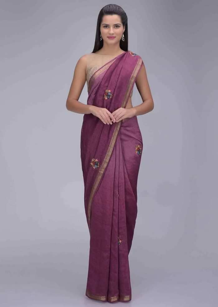 Victorian rose pink ombre cotton silk with matching blouse piece only on Kalki