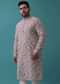 Vintage Floral Embroidered Kurta Set In Powder Pink