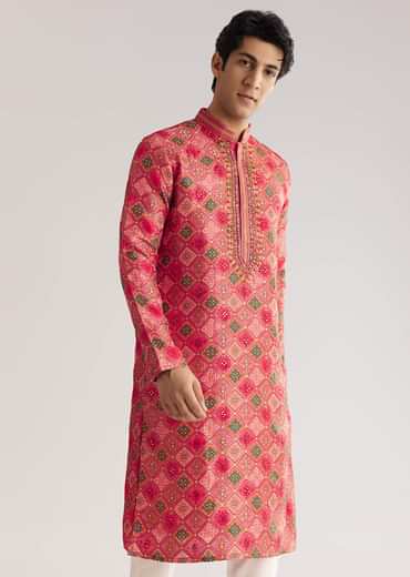 Violet Brocade Zipper Kurta Set With Mirror Work