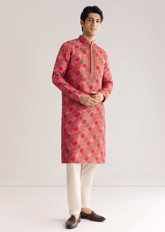 Violet Brocade Zipper Kurta Set With Mirror Work