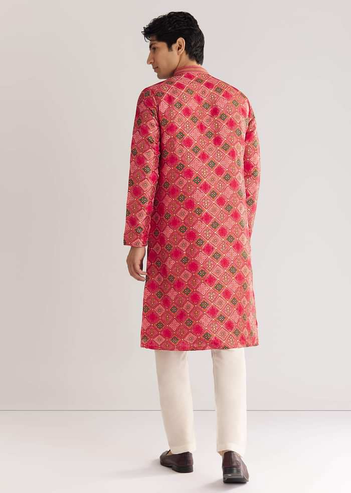 Violet Brocade Zipper Kurta Set With Mirror Work