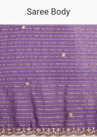 Violet Georgette Saree With Foil Stripes And Gota Patti Mirror Work