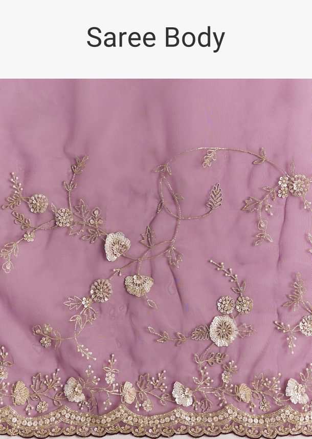 Violet Organza Saree With All Over Embroidered Floral Jaal