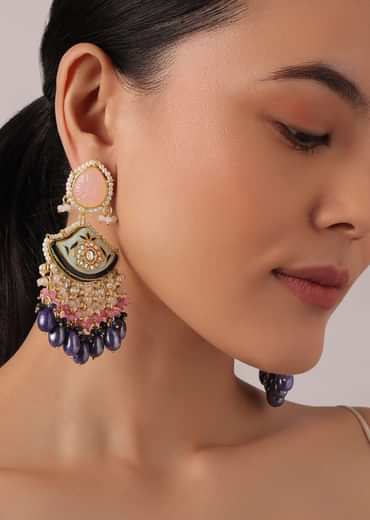 Violet Danglers With Evil Eye Meenakari Motif And Bead Drops