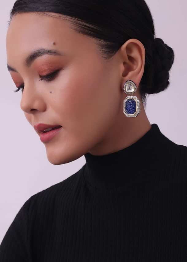 Violet Jadau Choker And Earring Set In Gold Finish With Stones Violet Jadau Choker And Earring Set In Gold Finish With Stones