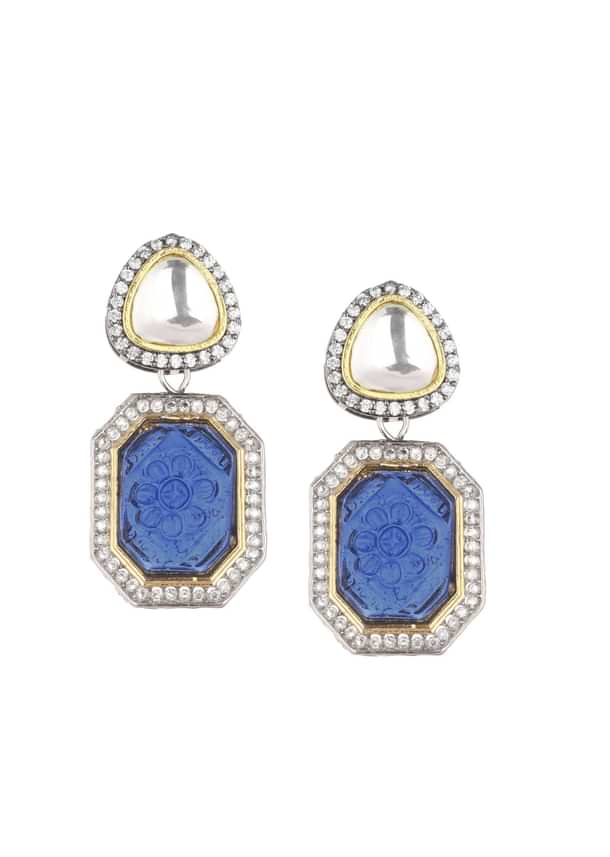 Violet Jadau Choker And Earring Set In Gold Finish With Stones Violet Jadau Choker And Earring Set In Gold Finish With Stones