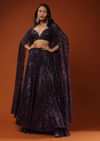 Violet palazzo And Crop Top In Sequins Embroidery, Extended Jacket In Cape Sleeves