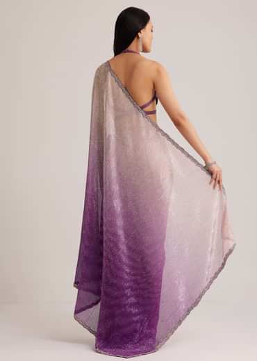 Violet Ombre Sequins Saree With Scallop Border
