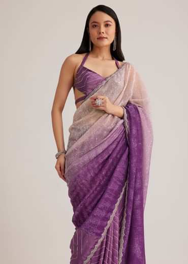 Violet Ombre Sequins Saree With Scallop Border