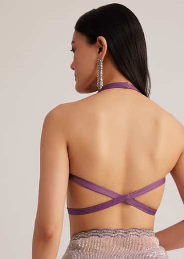 Violet Ombre Sequins Saree With Scallop Border