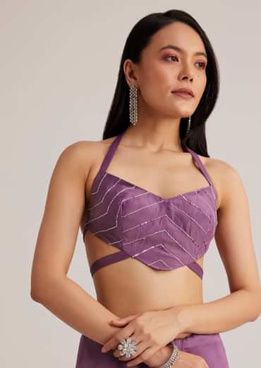 Violet Ombre Sequins Saree With Scallop Border