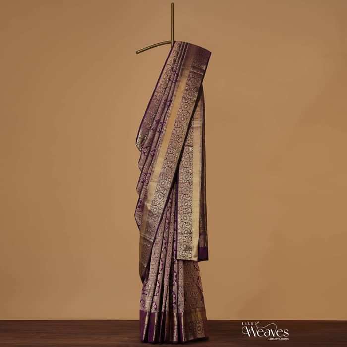 Violet Purple Kanjivaram Saree In Pure Silk With Unstitched Blouse