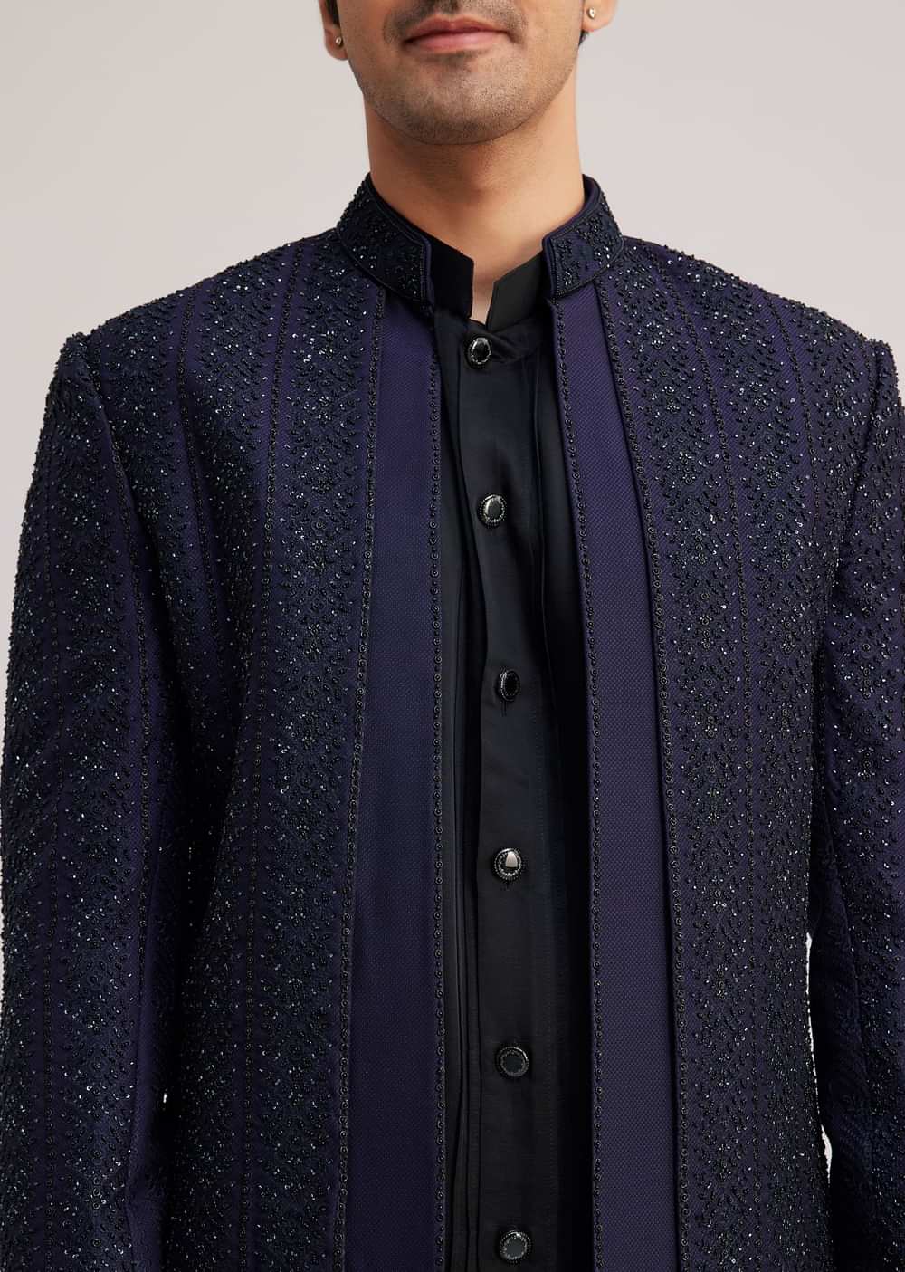 Violet Silk Indo Western Set With Sequins And Thread Work