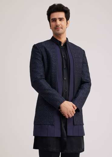 Violet Silk Indo Western Set With Sequins And Thread Work