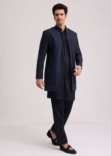 Violet Silk Indo Western Set With Sequins And Thread Work
