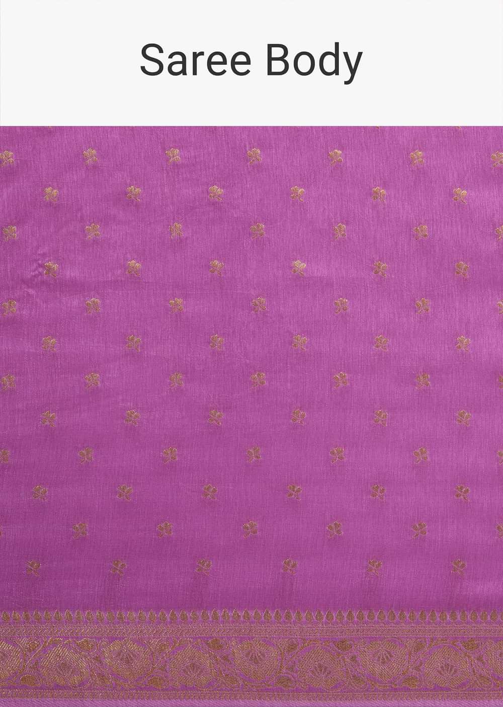 Violet Tissue Silk Saree With Butti Work And Chanderi Zari Border