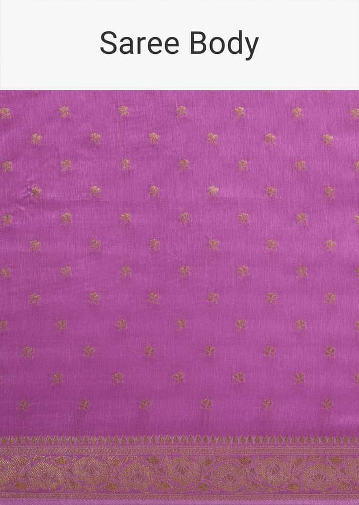 Violet Tissue Silk Saree With Butti Work And Chanderi Zari Border