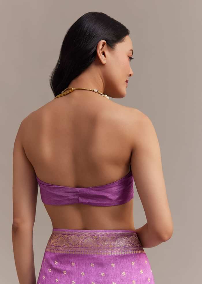Violet Tissue Silk Saree With Butti Work And Chanderi Zari Border