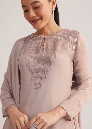 Warm Grey Sequined Chinon Sharara Set