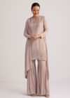 Warm Grey Sequined Chinon Sharara Set