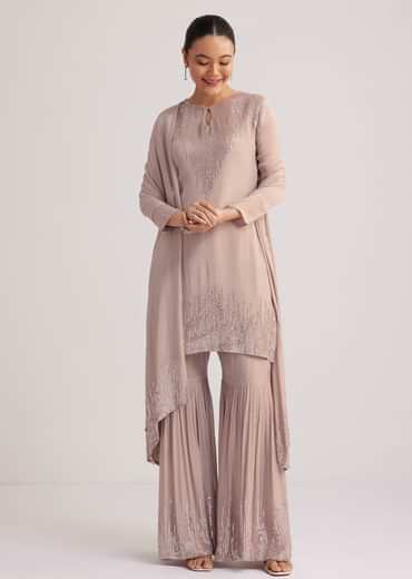 Warm Grey Sequined Chinon Sharara Set