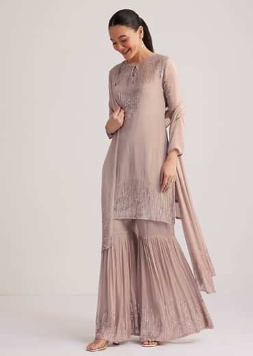 Warm Grey Sequined Chinon Sharara Set