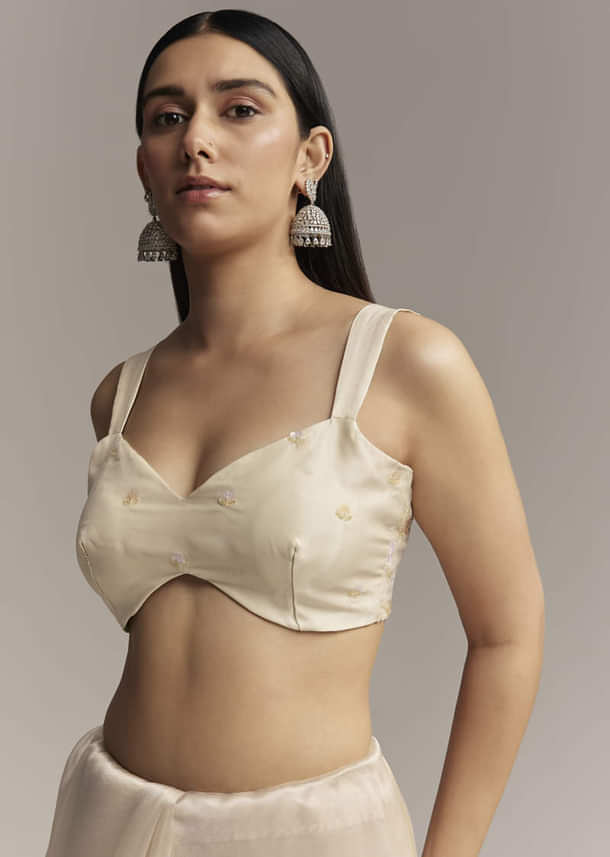 Water Gold Tissue Saree With Multicolor Floral Cutwork Embroidery