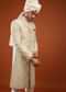 Beige White Embroidered Sherwani Set In Tussar Silk