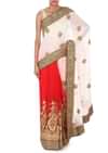 White and red saree in moti embroidery only on Kalki