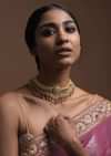 White Carved Stone Pendant Choker With Kundan Work And Dangling Multi Color Beads And Pearls