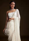 White Chinon Saree With Stone And Sequin Embroidery