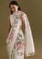 White Cotton Linen Saree With Pink Rose Prints