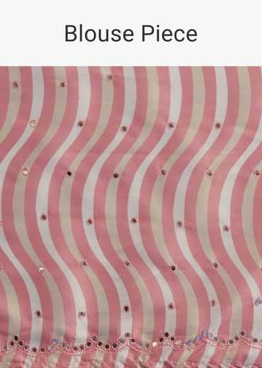 White Crepe Silk Saree With Mirror Scallop Border And Pink Contrast Blouse