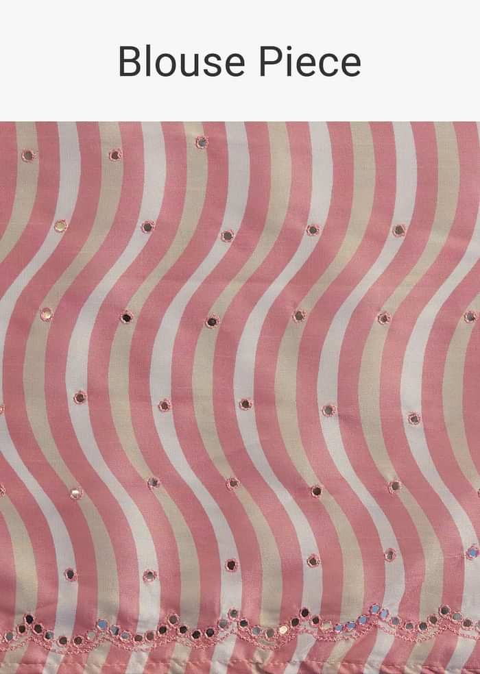 White Crepe Silk Saree With Mirror Scallop Border And Pink Contrast Blouse
