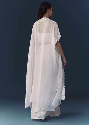 White Crop Top Draed Skirt Set with Cape