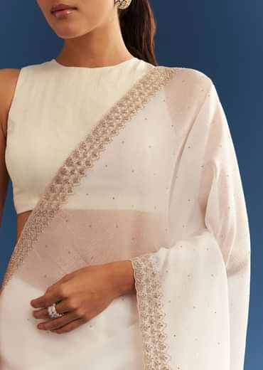 White Crushed Tissue Cutdana Embroidered Saree