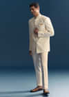White Jacquard Jodhpuri Suit For Men With Hand Embroidery