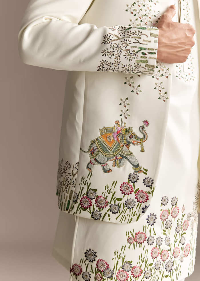 White Jodhpuri Kurta Set With Jacket