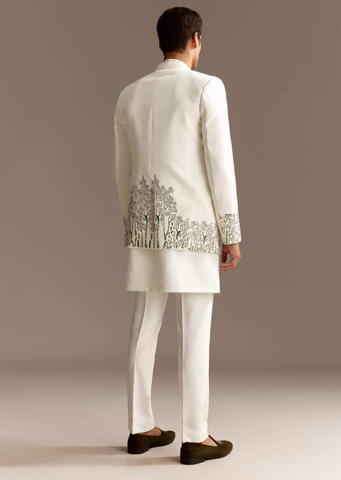 White Jodhpuri Kurta Set With Jacket