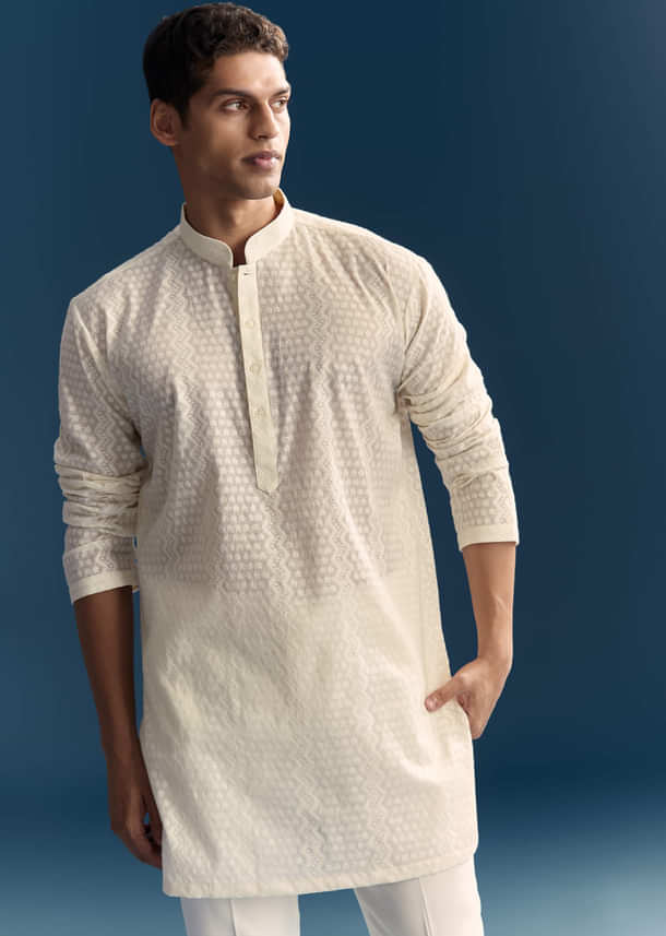 White Jodhpuri Suit For Men With Floral Hand Embroidery White Jodhpuri Suit For Men With Floral Hand Embroidery